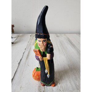 Vintage pencil witch country folk art Crow pumpkin village Halloween decor figur